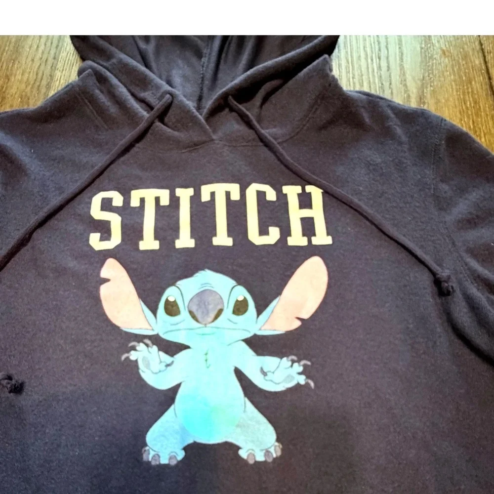 Disney Stitch Navy Blue Lightweight Hoodie Hibiscus Sleeve Womens M NEW - Picture 4 of 10